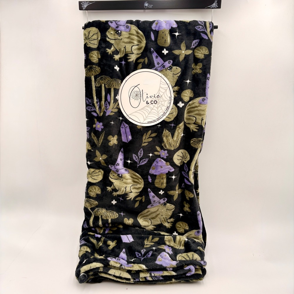 Olivia & Co Frog Wizard Mushroom Oversized Velvet Plush Throw Blanket Halloween